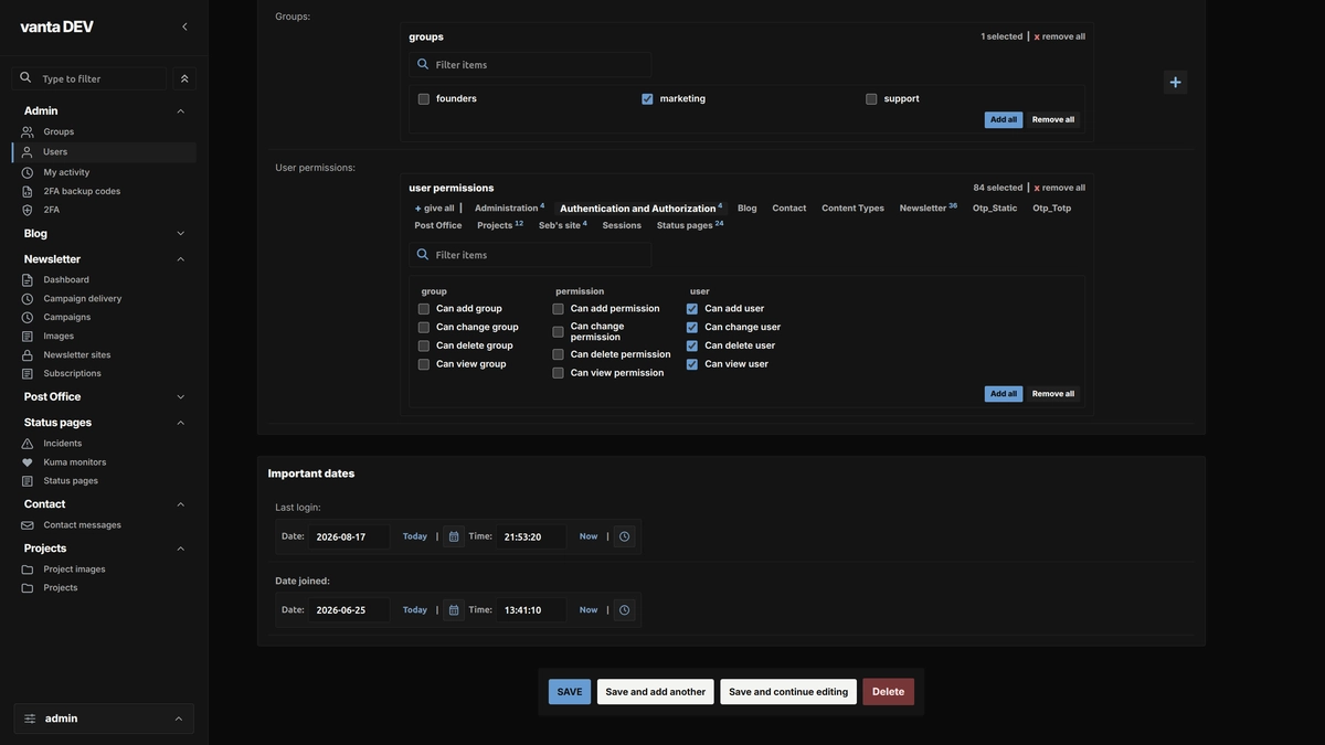 Vanta Admin redesigned many-to-many field with grouped selectable items and filter controls