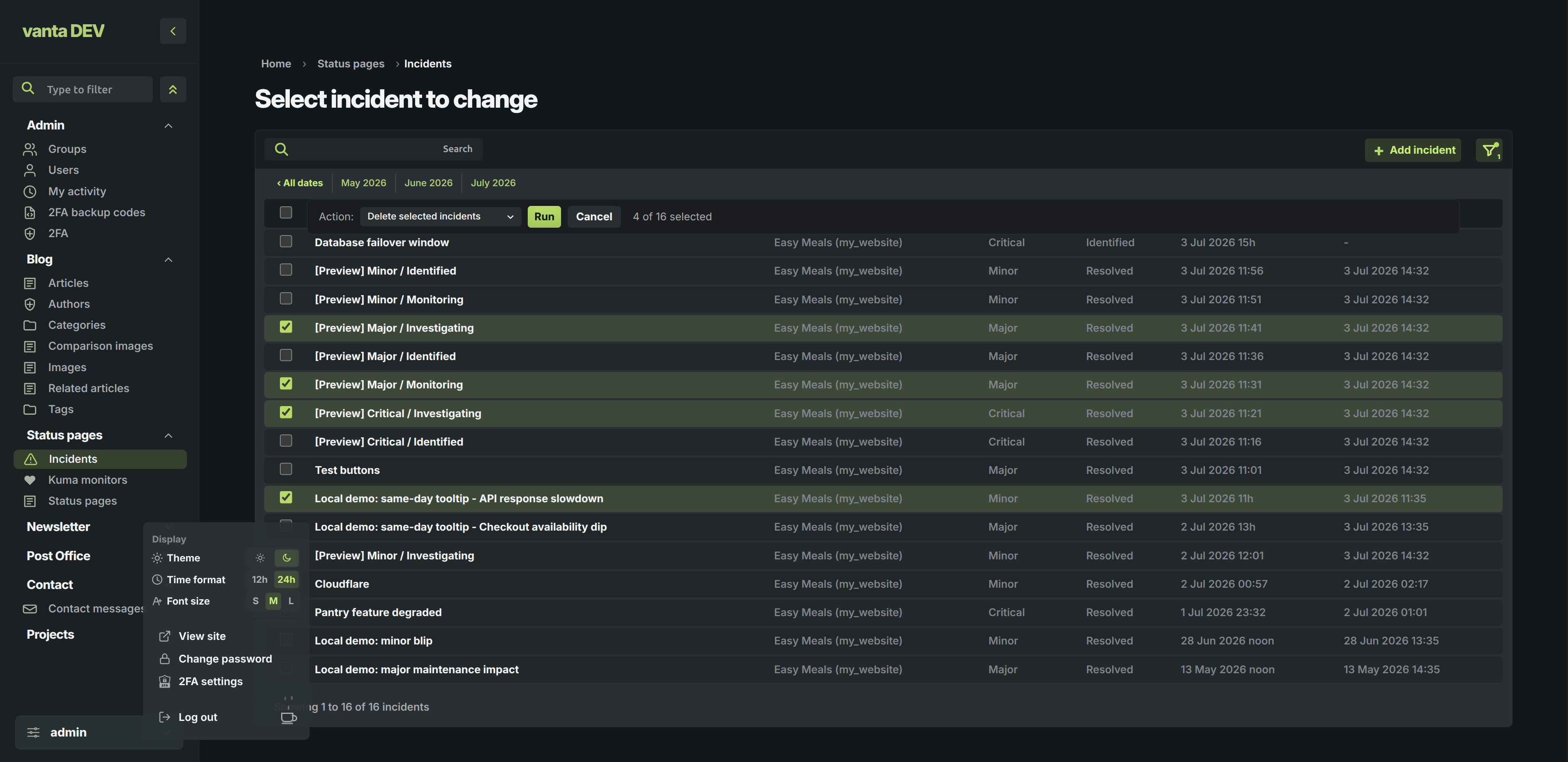 Large Vanta Admin interface showing dashboard cards, navigation, and activity panels.